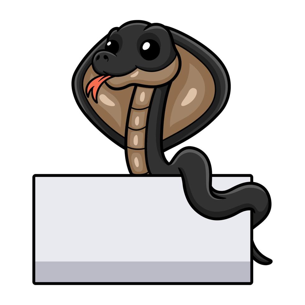 Cute javan spitting cobra cartoon with blank sign vector