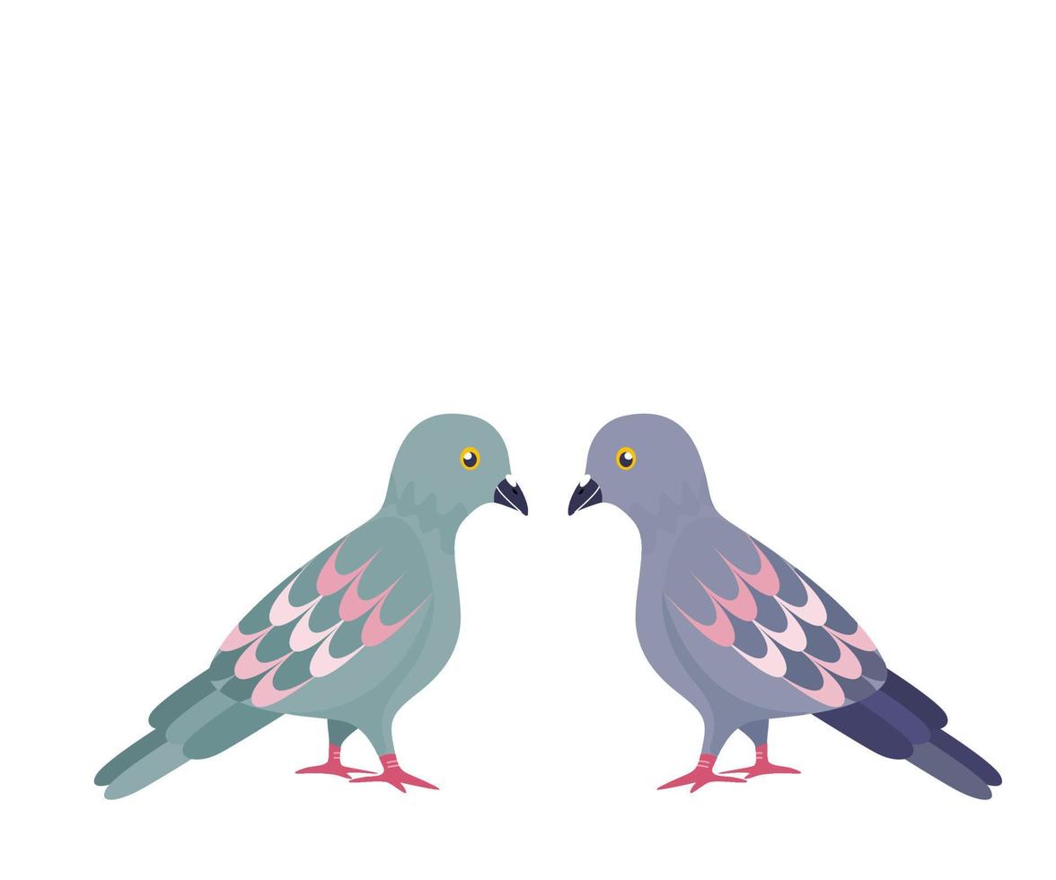 Pigeons isolated, flat vector illustration.