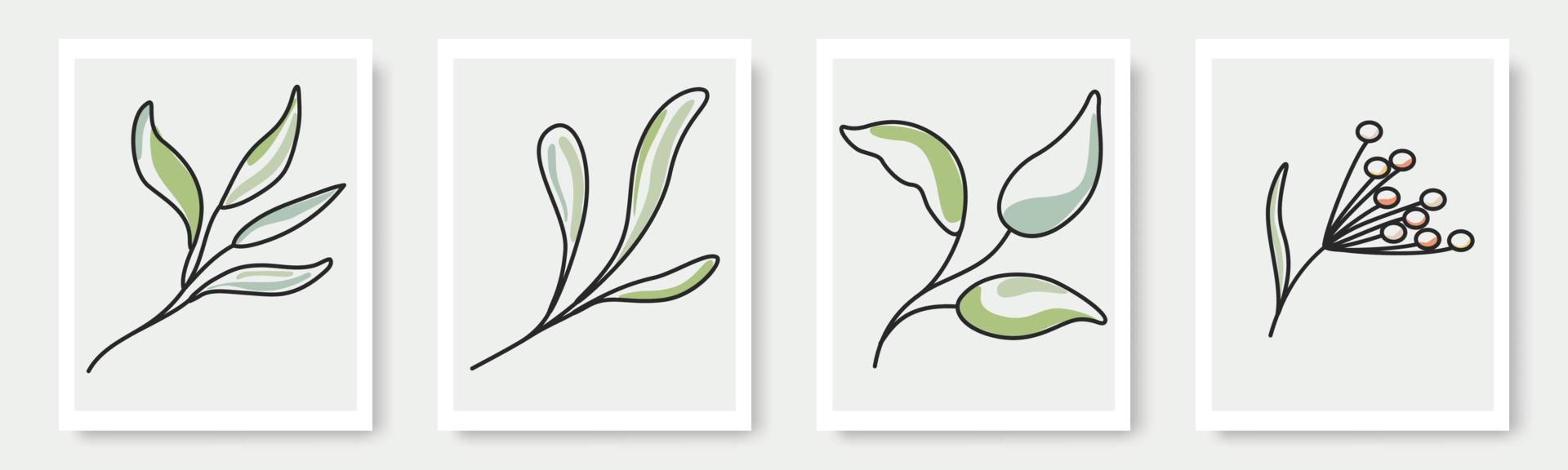 conjunto de formas dibujadas a mano y elementos de diseño floral. hojas exóticas de la selva. icono de elemento de ilustraciones de moda moderno contemporáneo abstracto vector