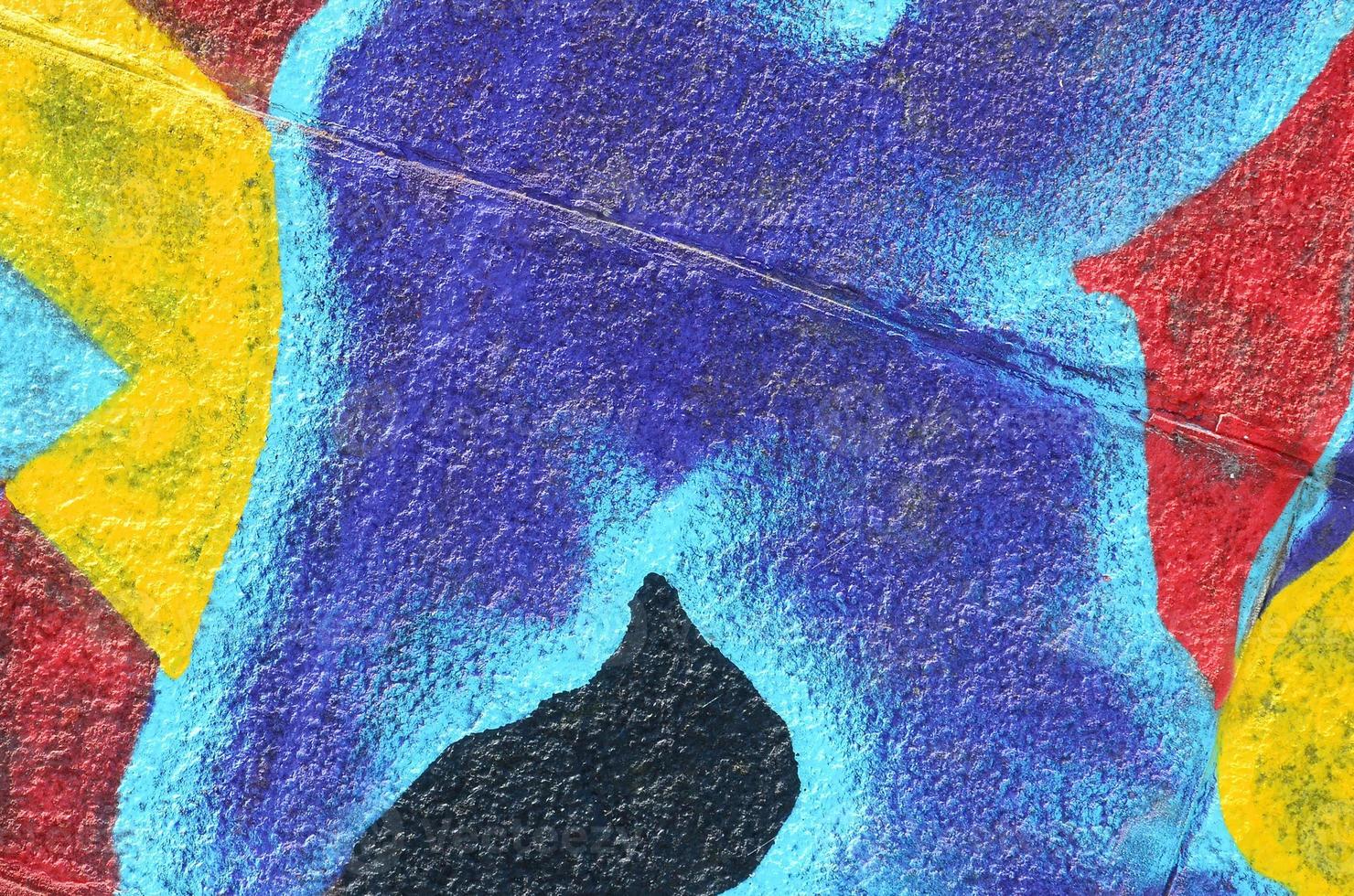 Fragment of graffiti drawings. The old wall decorated with paint stains in the style of street art culture. Multicolored background texture photo