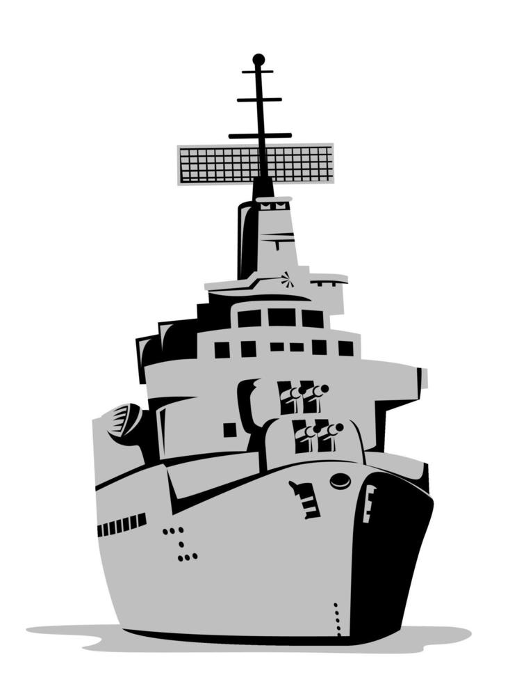 Modern Cruiser Warship Battleship at Sea Front Isolated Retro Style vector