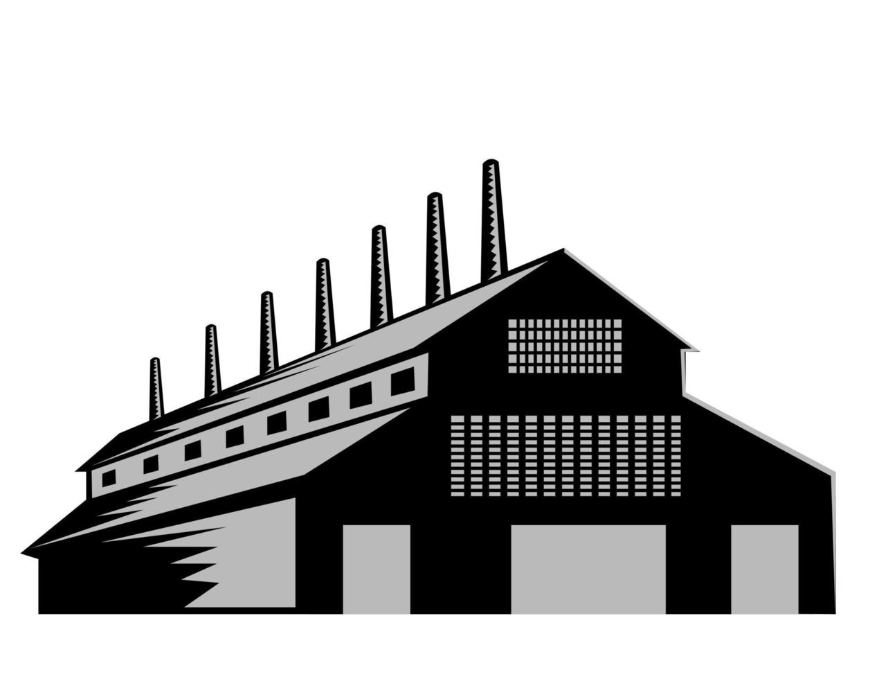 Eco-Friendly Manufacturing Plant or Factory Front View Retro Woodcut Style vector