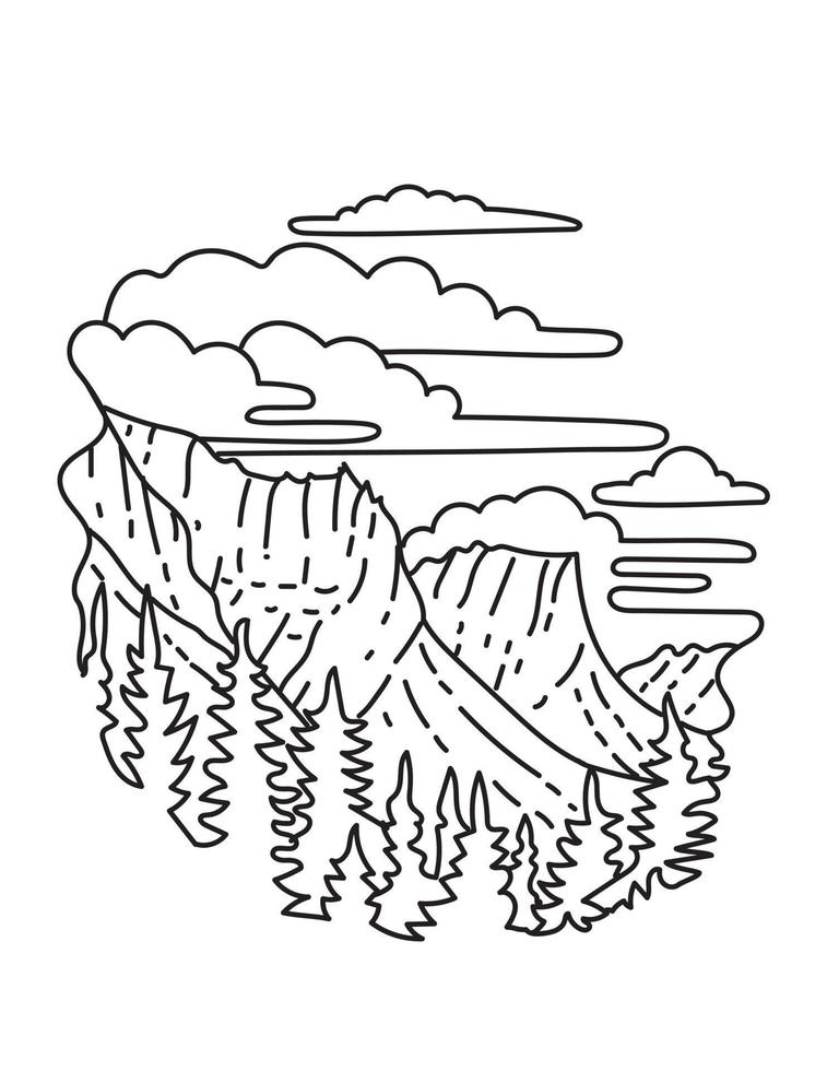 Glacier National Park in the Rocky Mountains in Montana Monoline Line Art Drawing vector