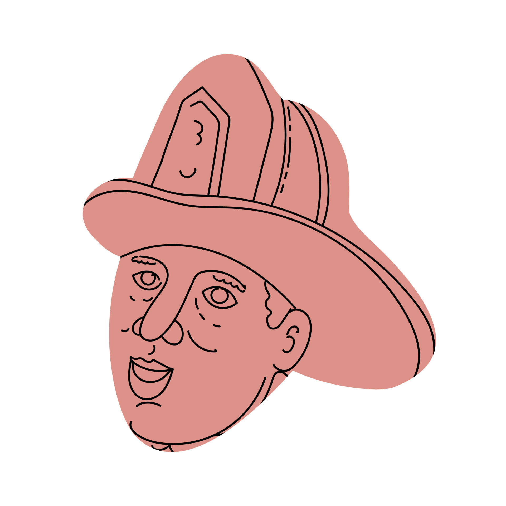 Fireman Firefighter Wearing Hat Mono Line Drawing 17031363 Vector Art