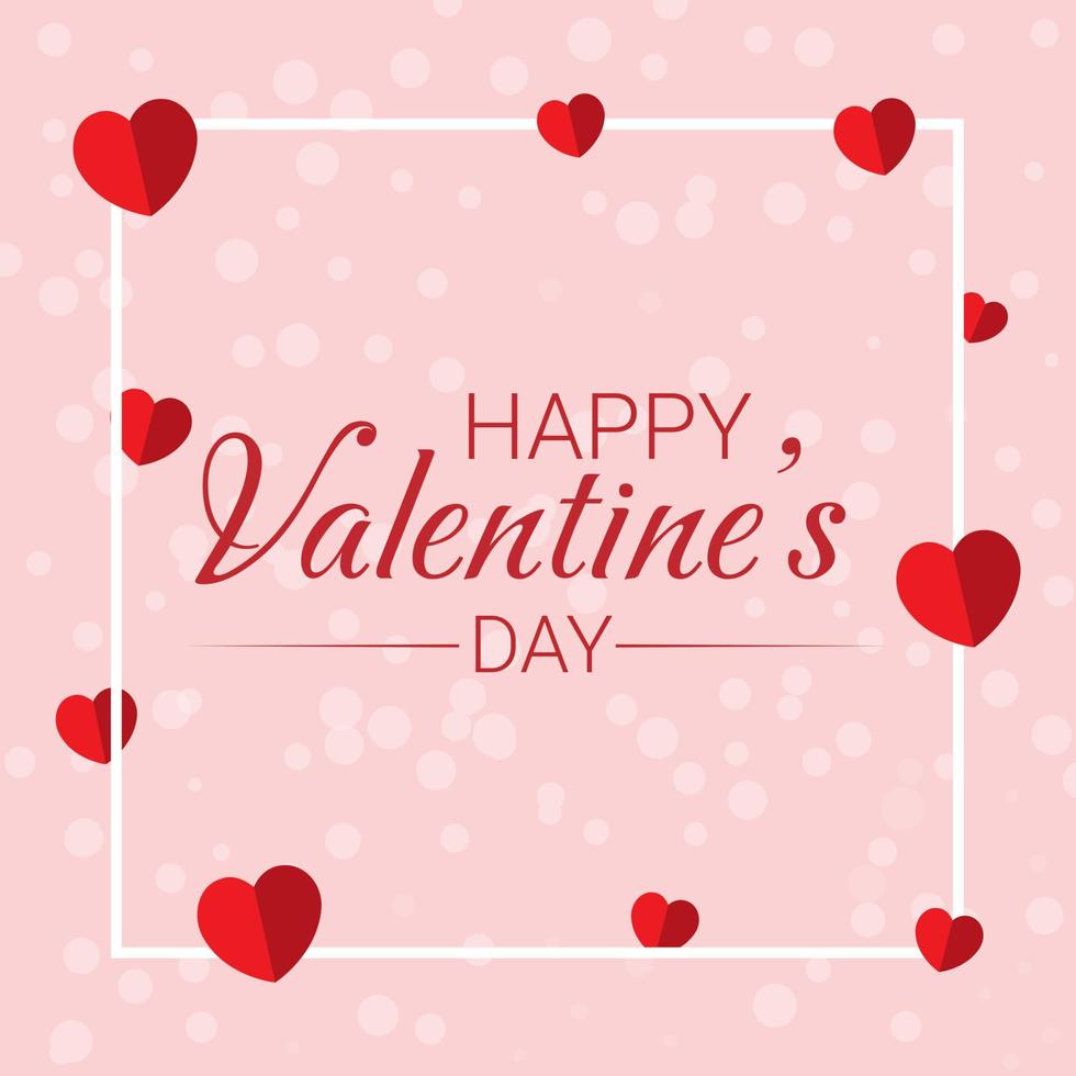 Happy valentines day background with frame, Happy valentines day text and red hearts. Happy valentines day card vector