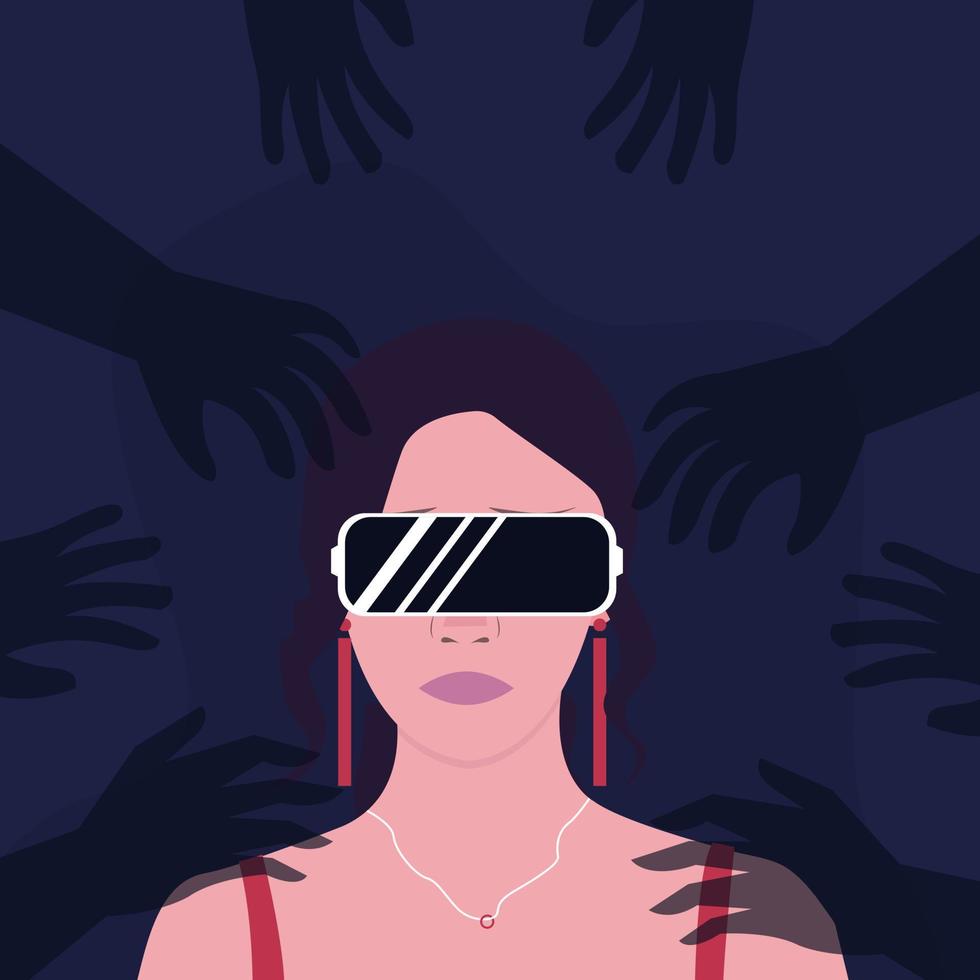 Illustration of girl facing sexual assault in the metaverse vector