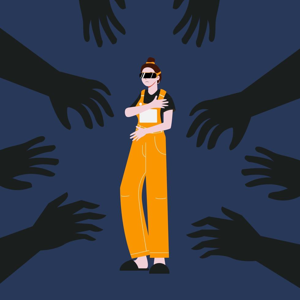 Illustration of girl facing metaverse sexual assault vector