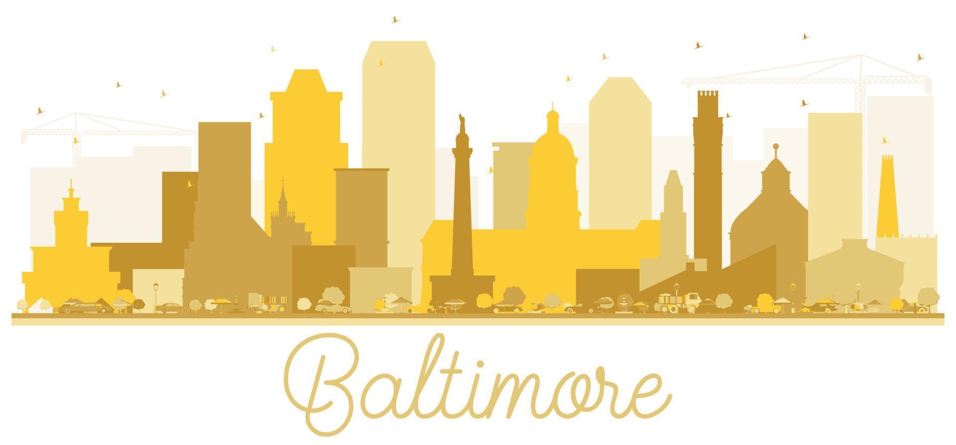 silueta dorada del horizonte de la ciudad de baltimore. vector