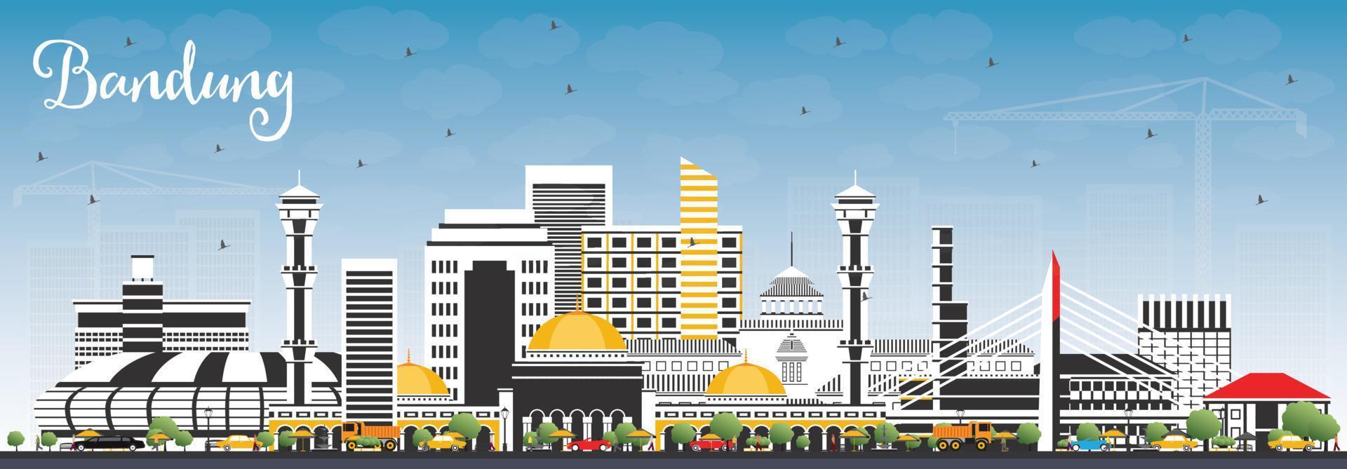 Bandung Indonesia City Skyline with Gray Buildings and Blue Sky. vector