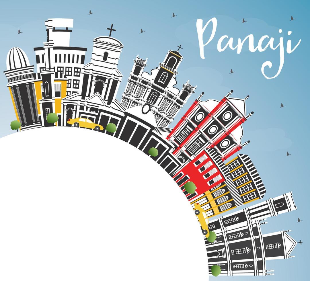 Panaji India City Skyline with Color Buildings, Blue Sky and Copy Space. vector