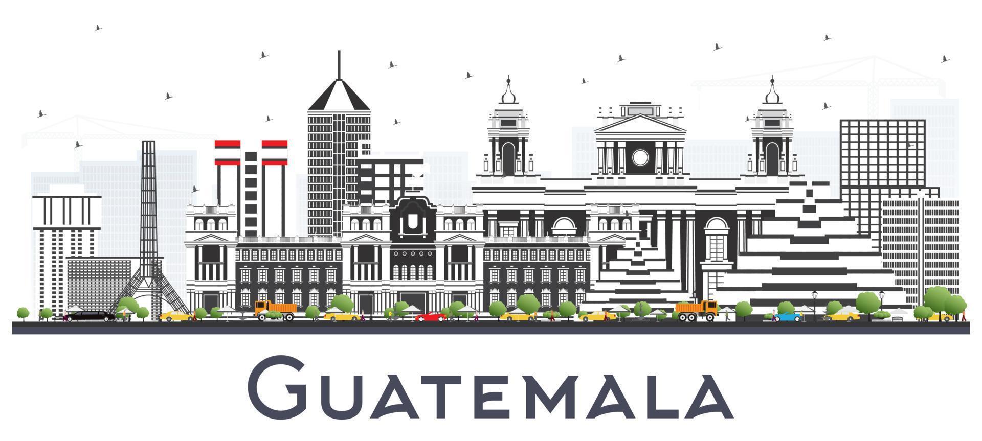 horizonte de la ciudad de guatemala con edificios grises aislados en blanco. vector