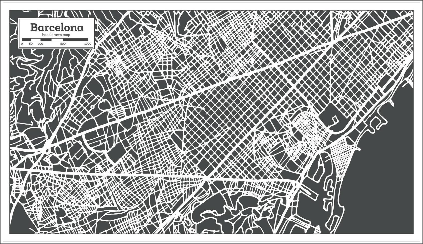 Barcelona Spain City Map in Retro Style. Outline Map. vector