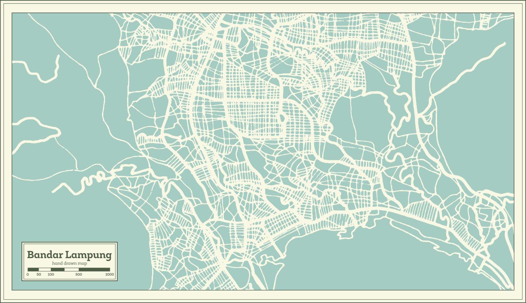 Bandar Lampung Indonesia City Map in Retro Style. Outline Map. vector