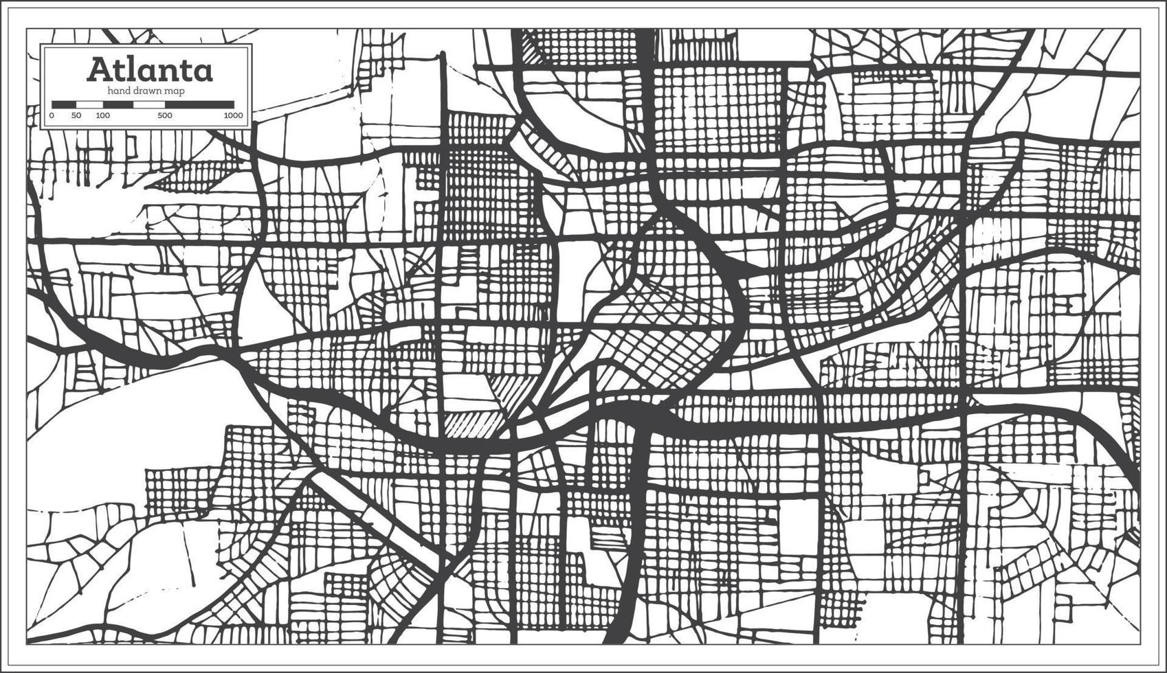 mapa de la ciudad de atlanta georgia usa en color blanco y negro de estilo retro. esquema del mapa. vector