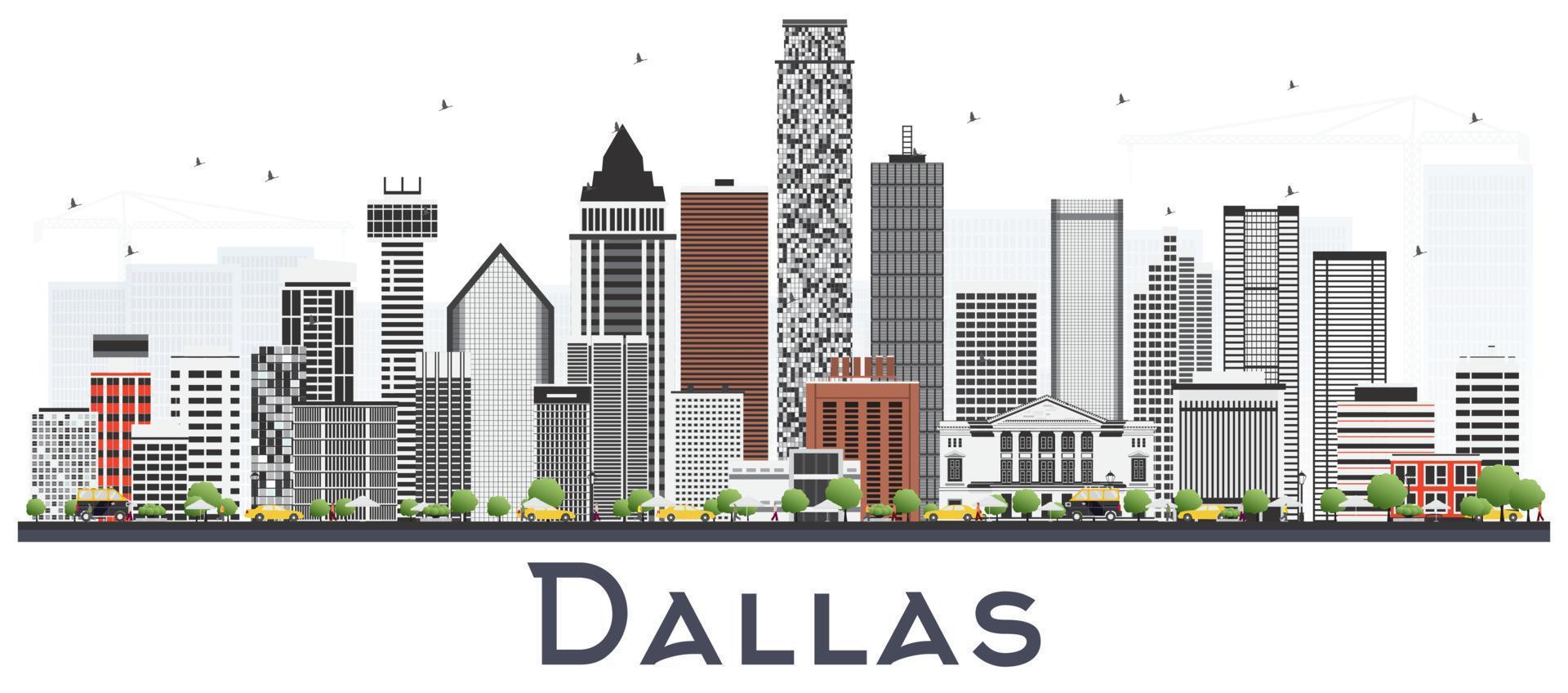 Dallas Texas City Skyline with Gray Buildings Isolated on White. vector