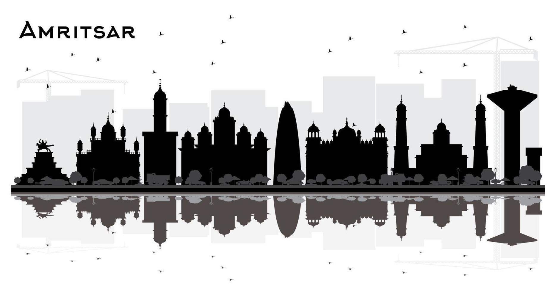 Amritsar India City Skyline Silhouette with Black Buildings Isolated on White. vector