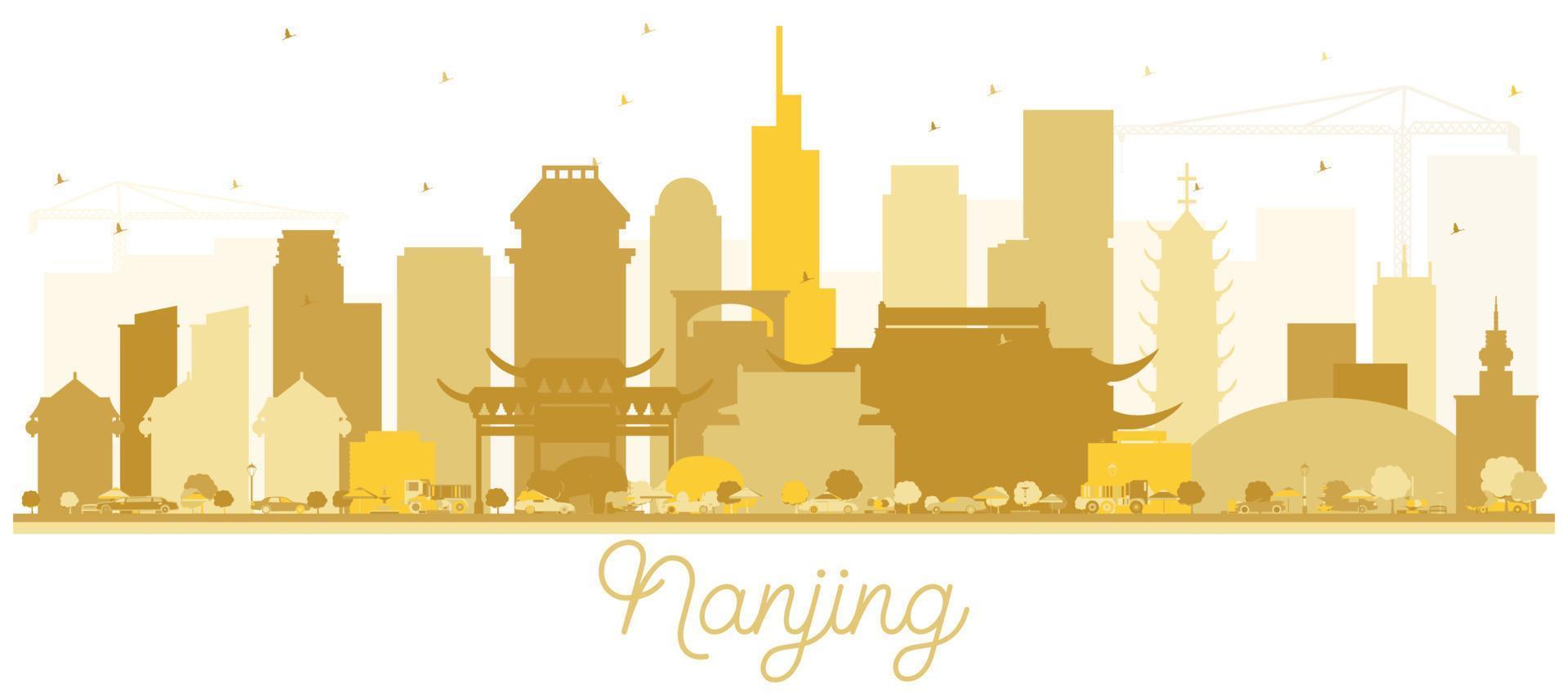 Nanjing China skyline Golden silhouette. vector