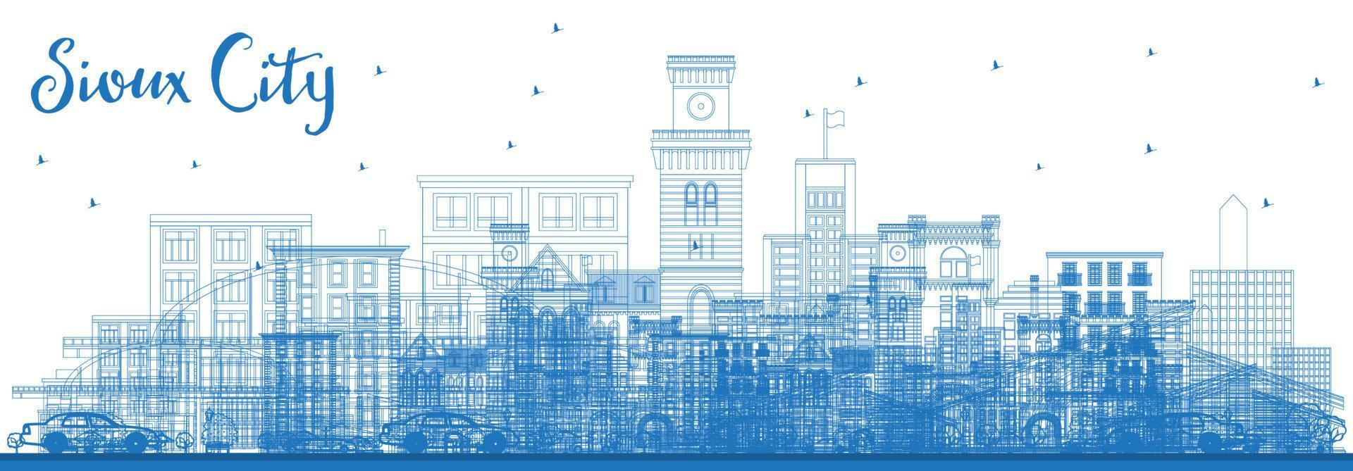 Outline Sioux City Iowa Skyline with Blue Buildings. vector