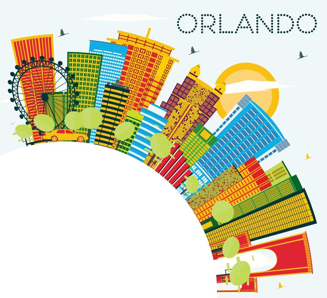 Orlando Florida City Skyline with Color Buildings, Blue Sky and Copy Space. vector
