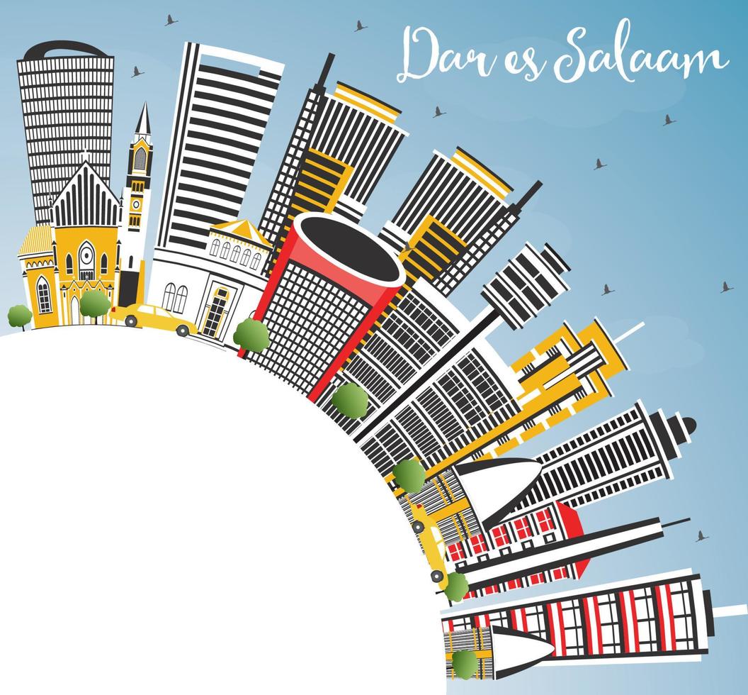 Dar Es Salaam Tanzania City Skyline with Color Buildings, Blue Sky and Copy Space. vector