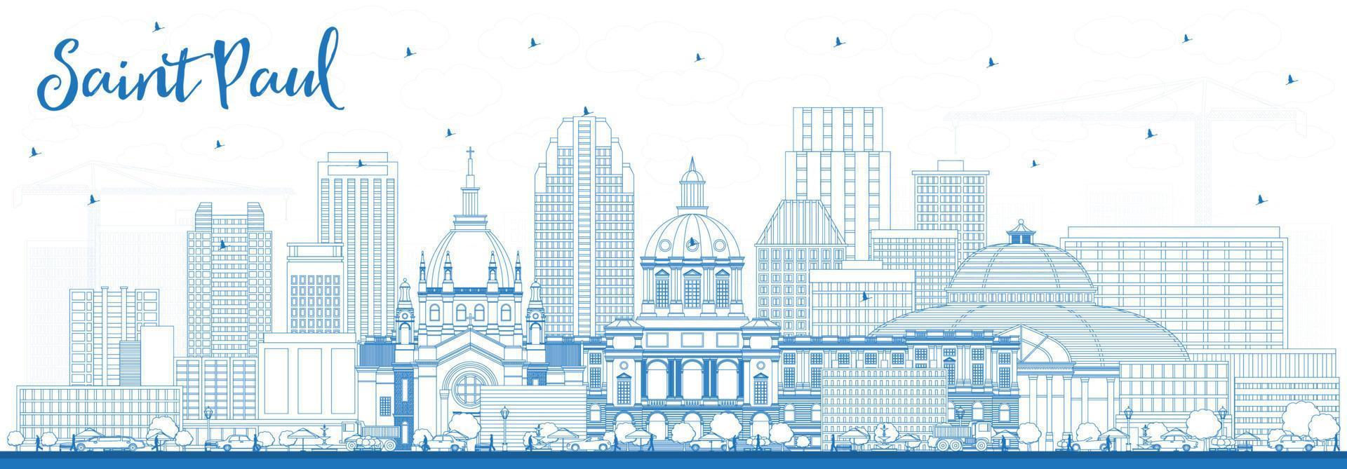 Outline Saint Paul Minnesota City Skyline with Blue Buildings. vector