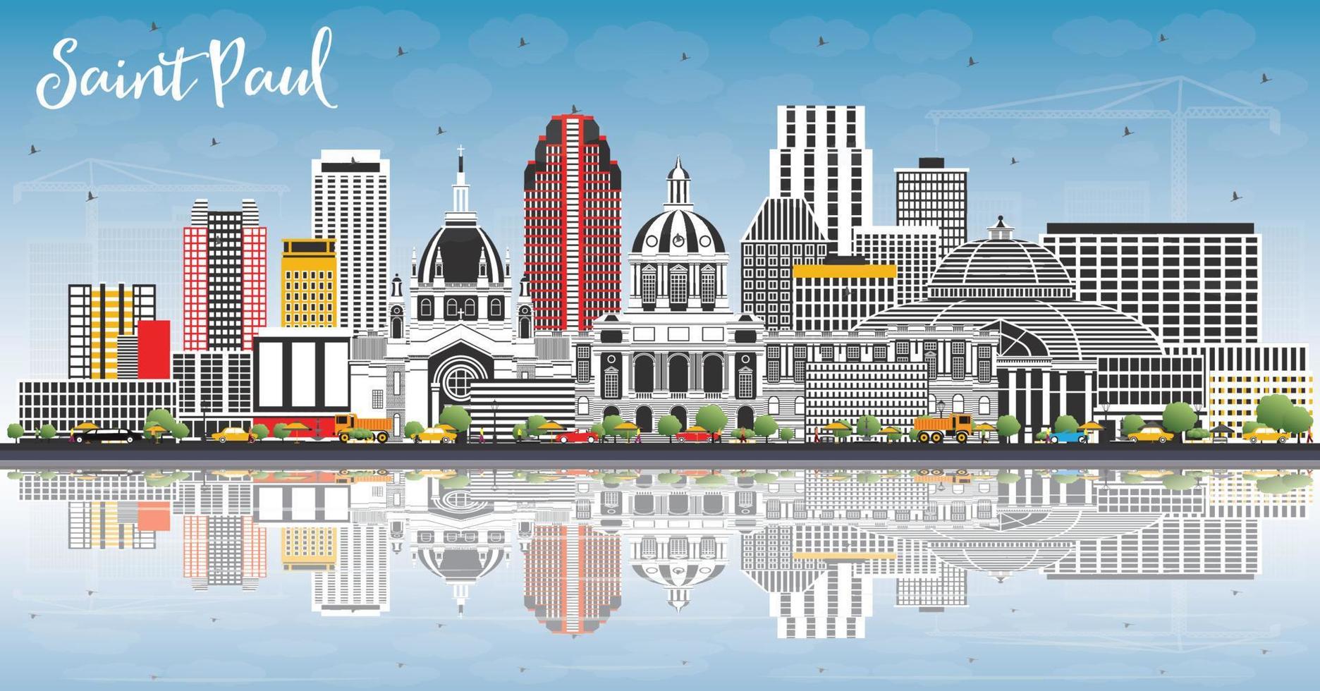 Saint Paul Minnesota City Skyline with Gray Buildings, Blue Sky and Reflections. vector