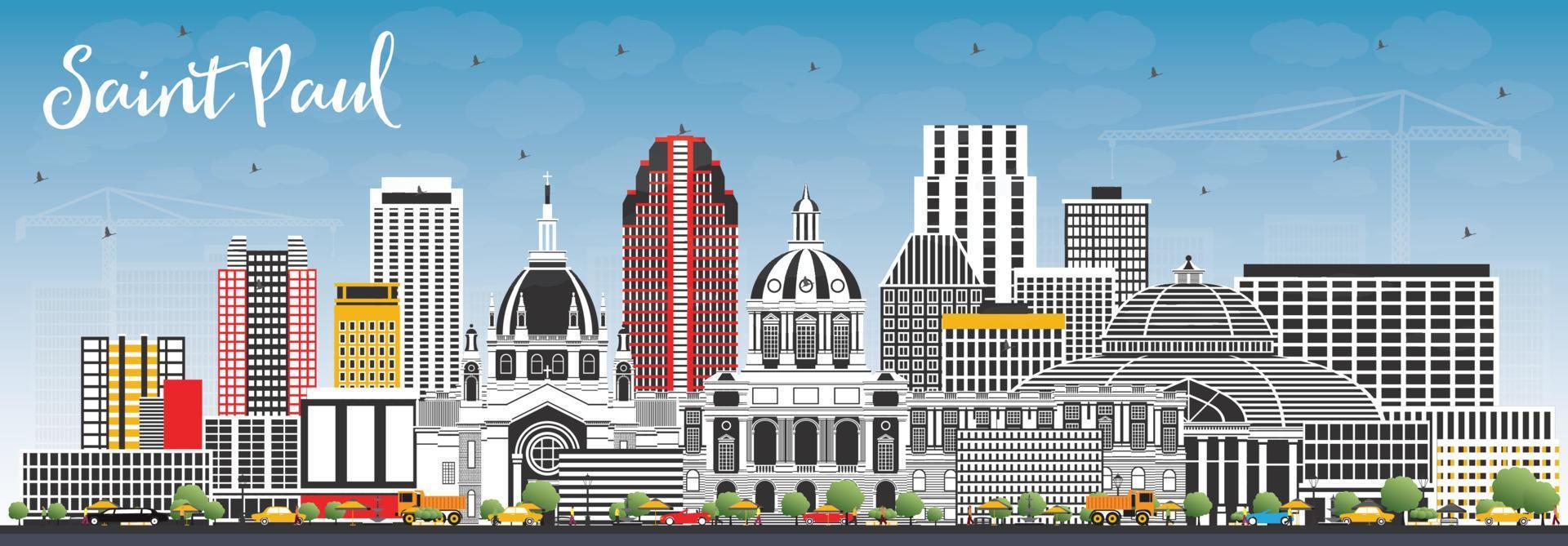 Saint Paul Minnesota City Skyline with Gray Buildings and Blue Sky. vector