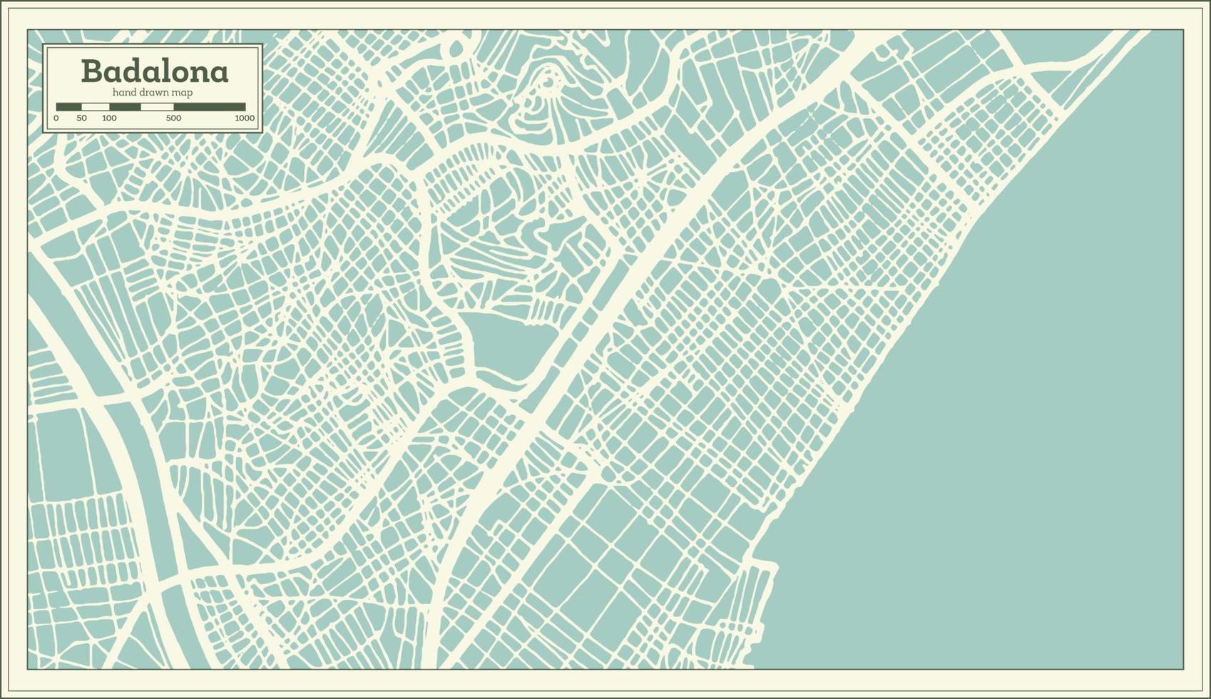 Badalona Spain City Map in Retro Style. Outline Map. vector