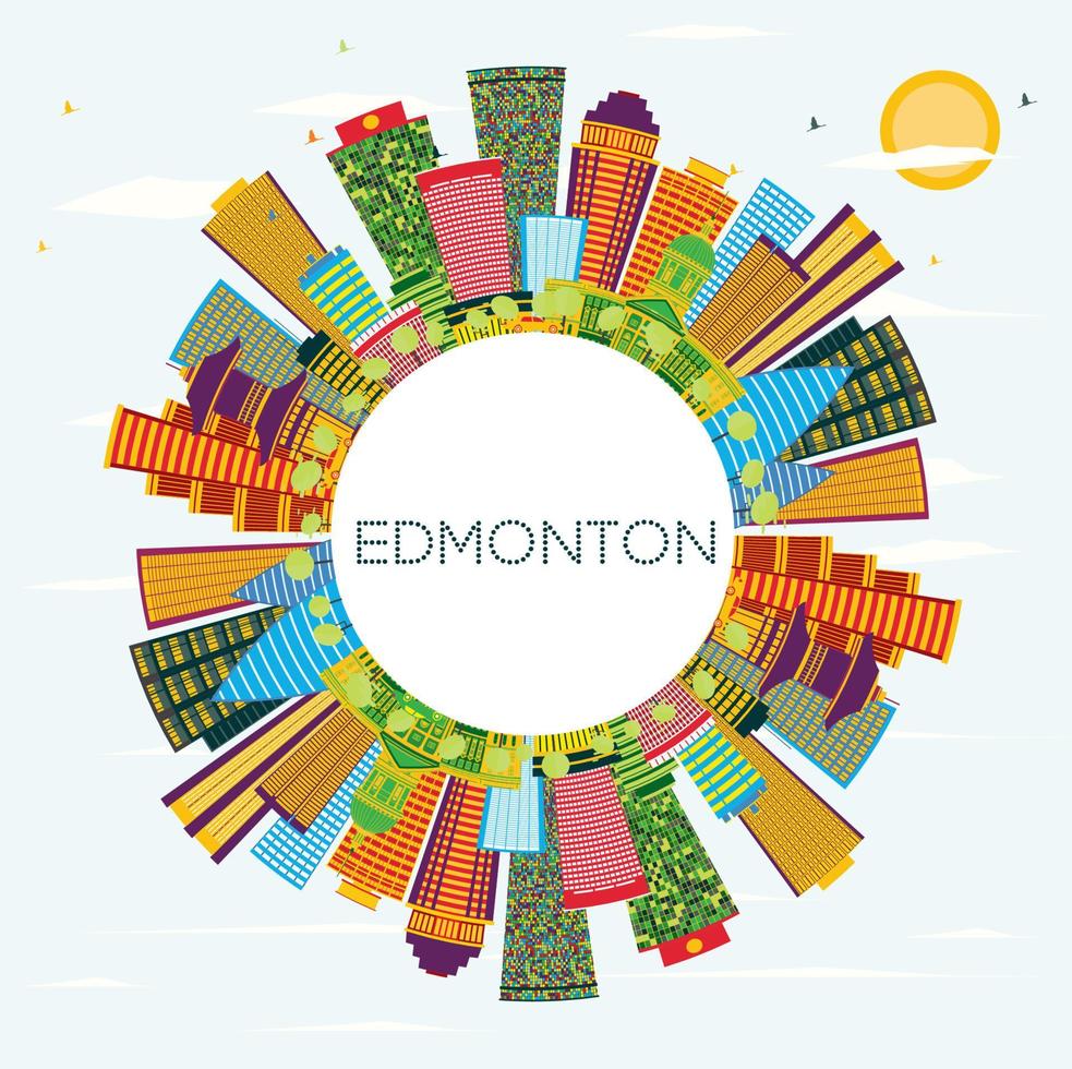 horizonte de la ciudad de edmonton con edificios de color, cielo azul y espacio de copia. vector