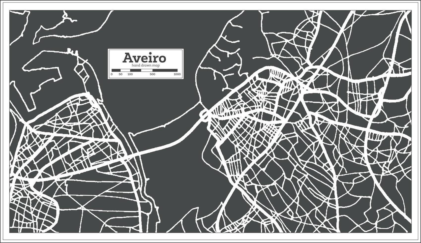 mapa de la ciudad de aveiro portugal en estilo retro. vector