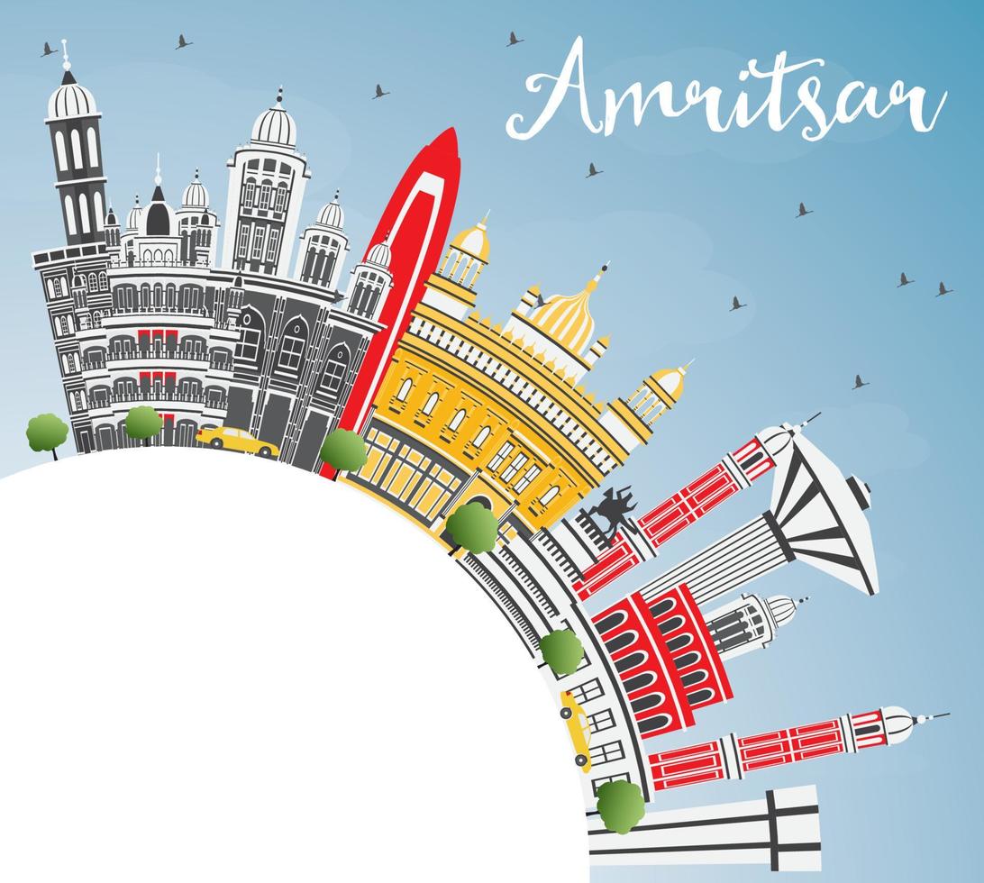 Amritsar India City Skyline with Gray Buildings, Blue Sky and Copy Space. vector
