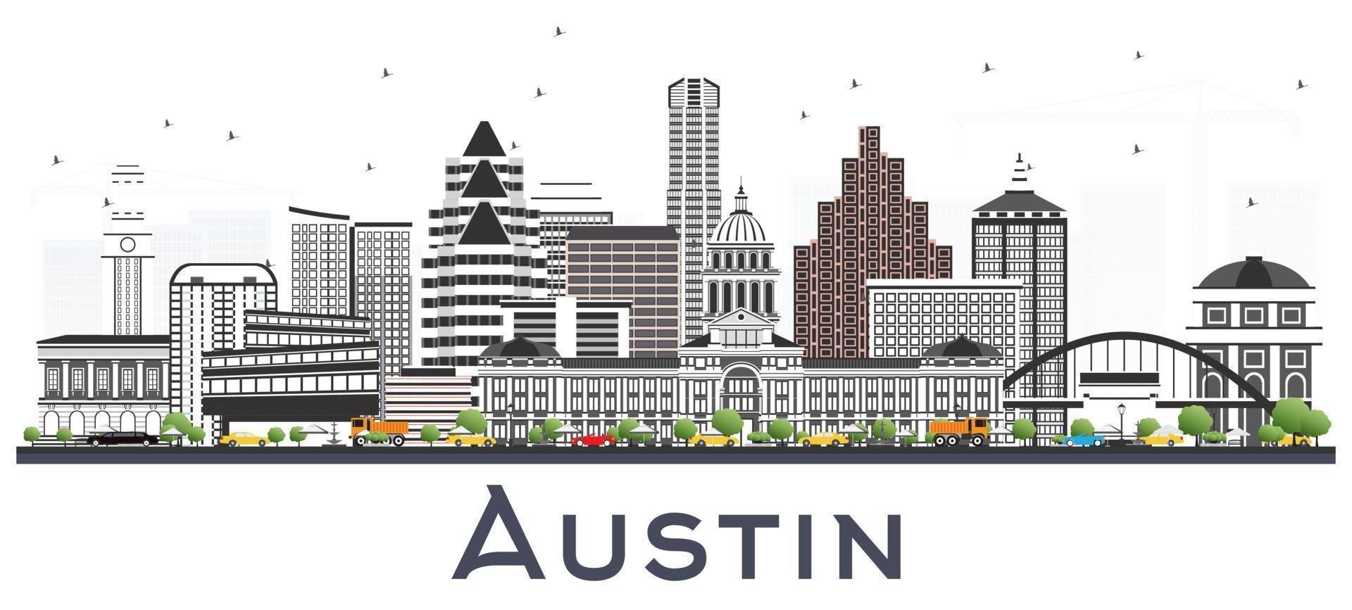 Austin Texas City Skyline with Gray Buildings Isolated on White. vector