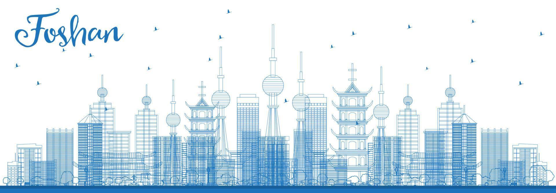 delinear el horizonte de la ciudad de foshan china con edificios azules. vector