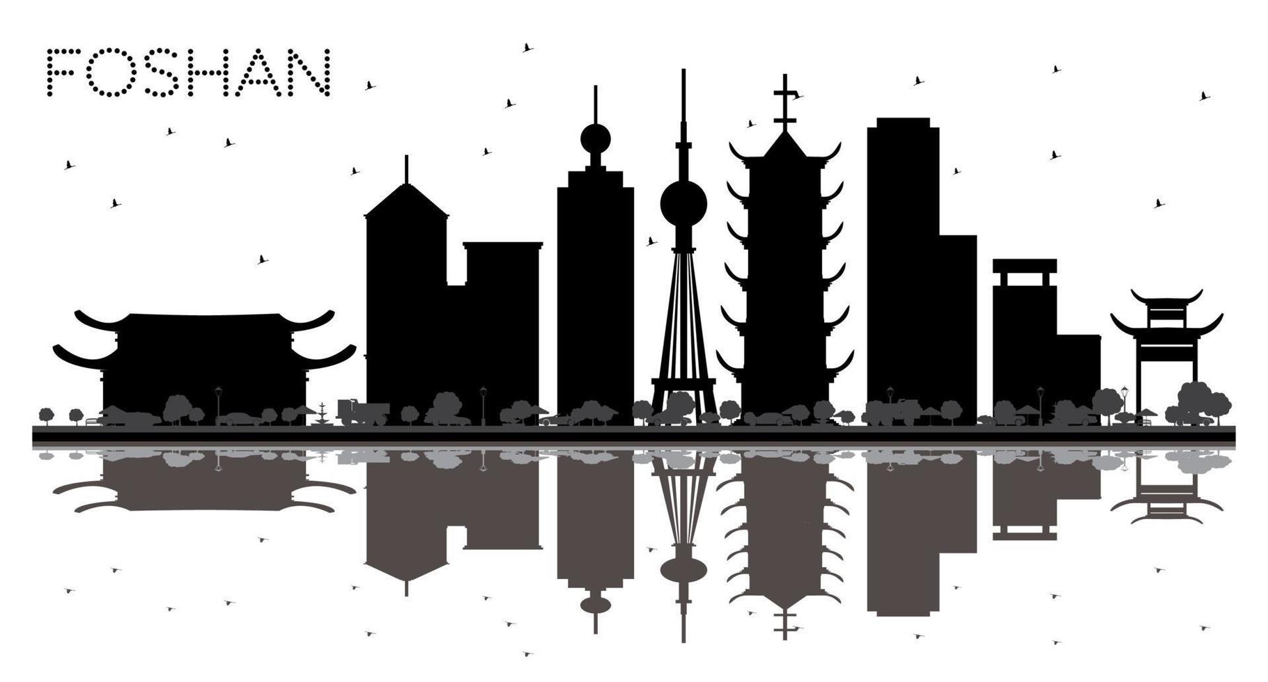 Foshan China City skyline black and white silhouette with Reflections. vector