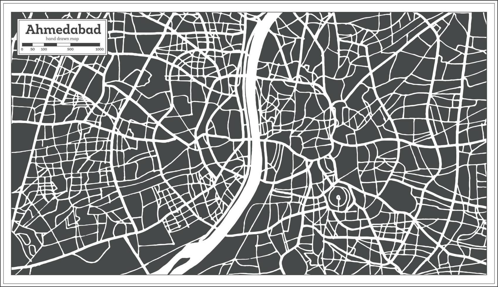Ahmedabad India City Map in Retro Style. vector