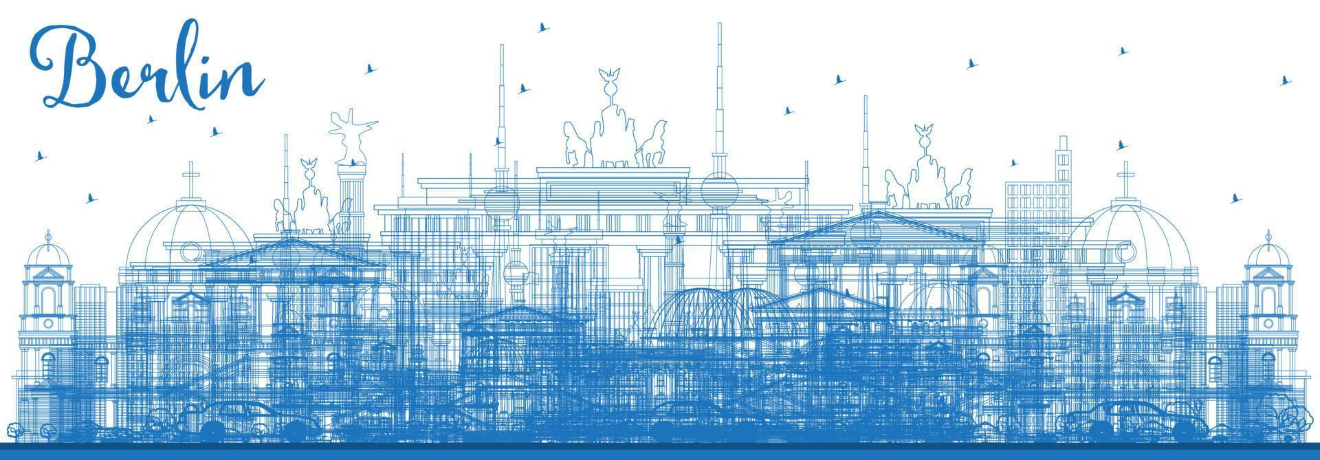 Outline Berlin Germany Skyline with Blue Buildings. vector