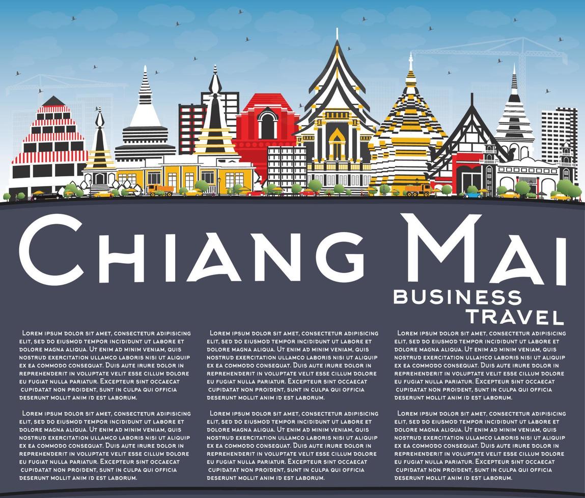 horizonte de la ciudad de chiang mai tailandia con edificios de color, cielo azul y espacio de copia. vector