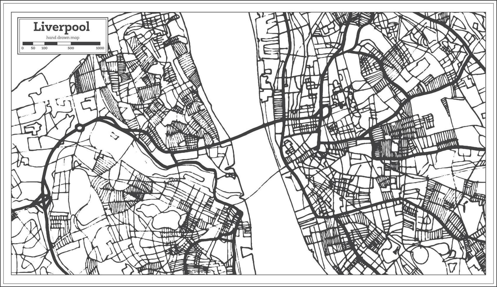 mapa de la ciudad de liverpool inglaterra en estilo retro. esquema del mapa. vector