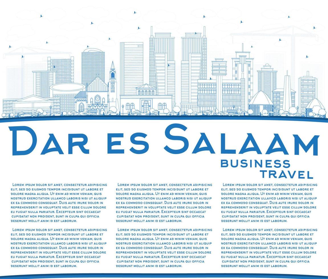 Outline Dar Es Salaam Tanzania City Skyline with Blue Buildings and Copy Space. vector