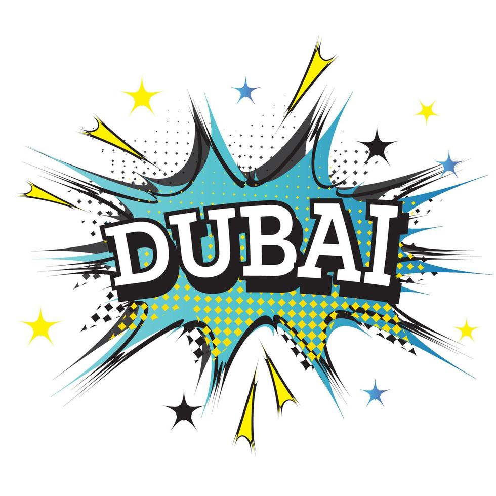 texto cómico de dubai en estilo pop art. vector