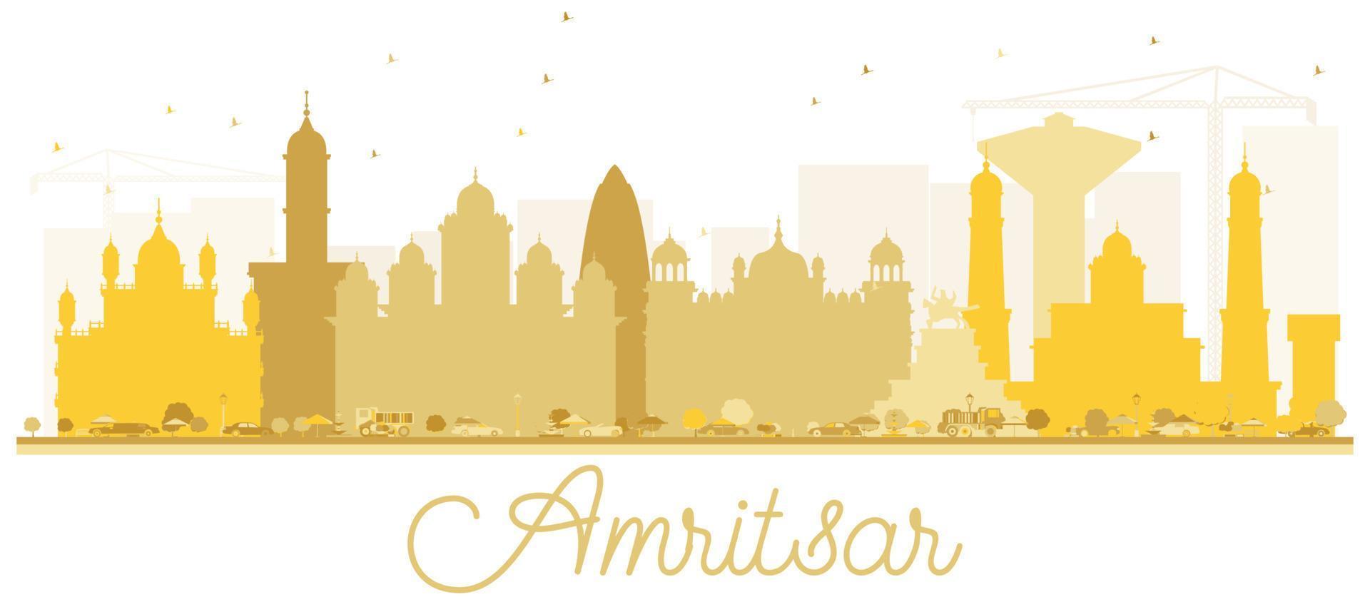 Amritsar City skyline golden silhouette. vector