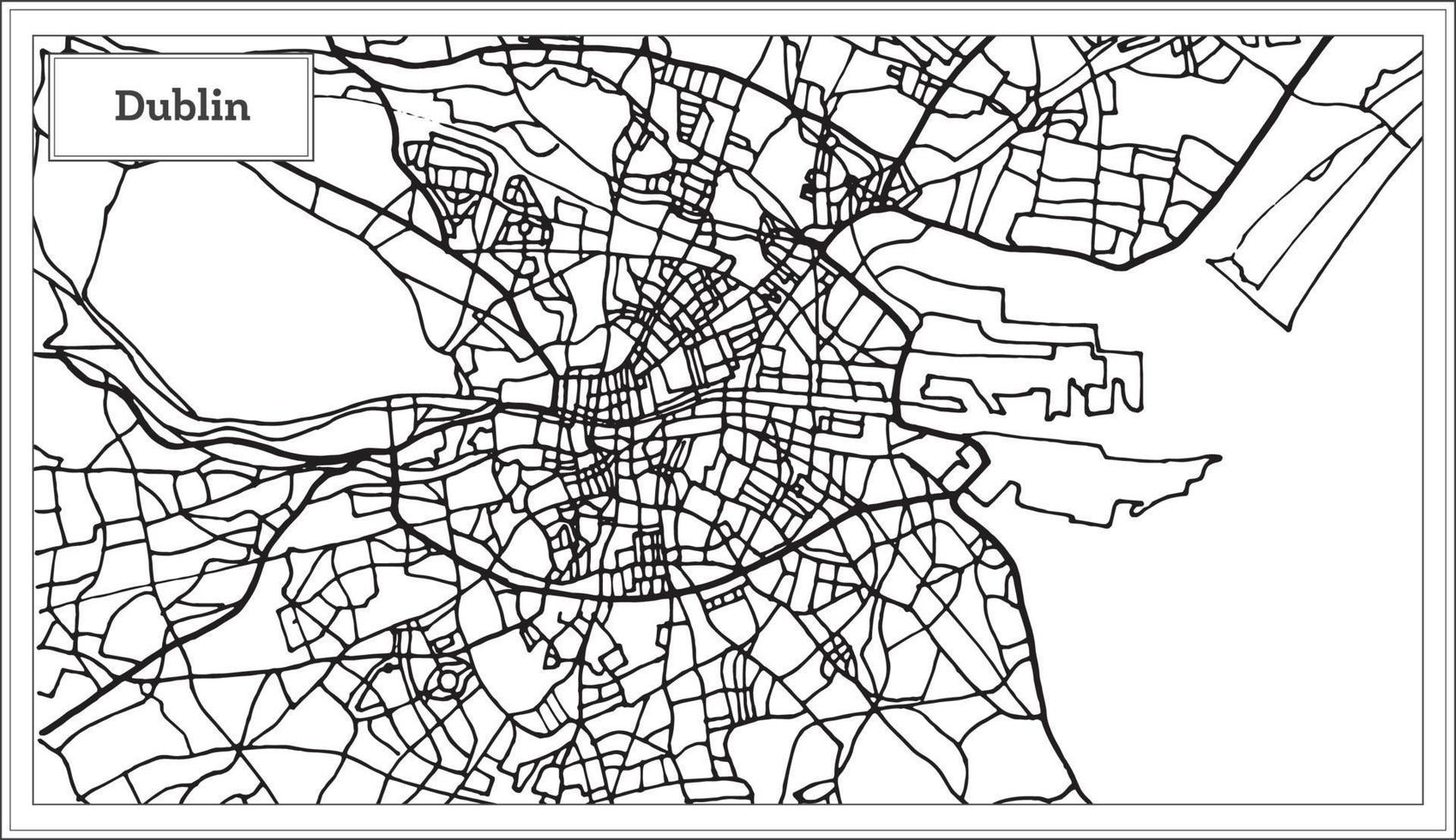 mapa de la ciudad de dublín irlanda en color blanco y negro. vector