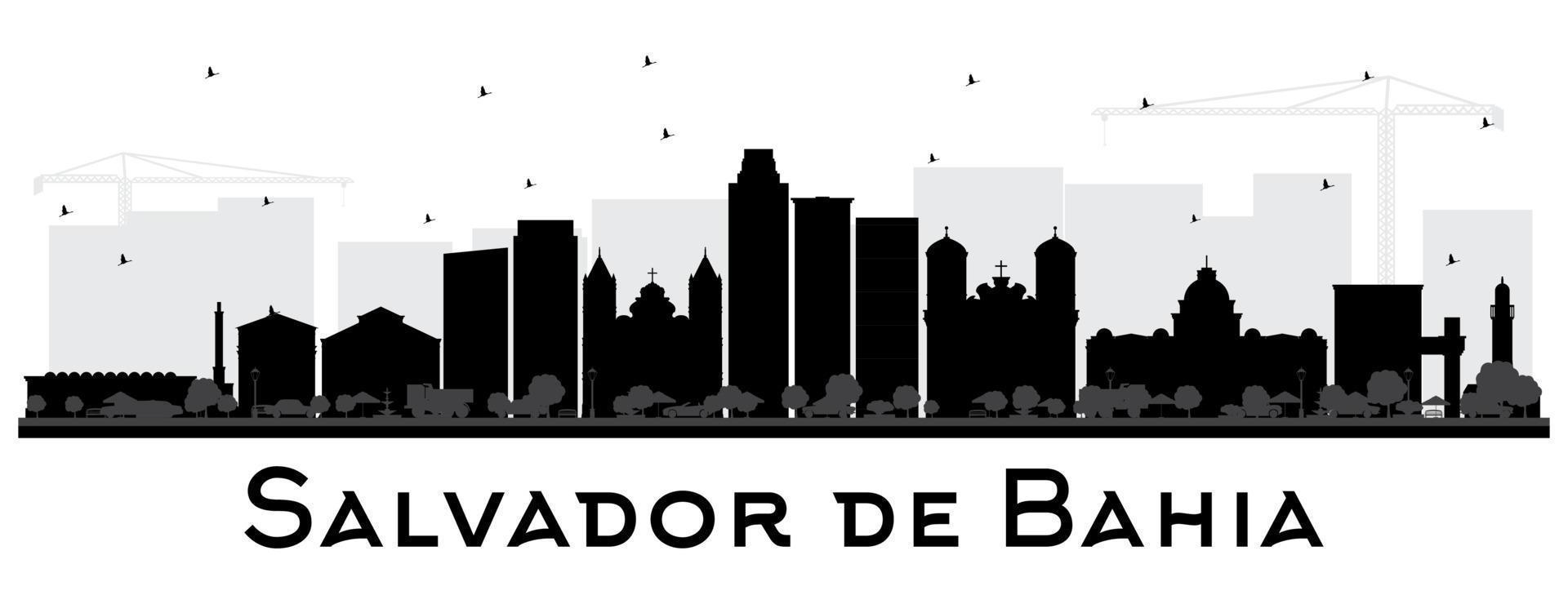 silueta del horizonte de la ciudad de salvador de bahia con edificios negros aislados en blanco. vector