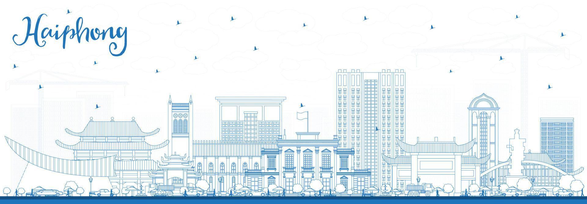 delinear el horizonte de la ciudad de haiphong vietnam con edificios azules. vector