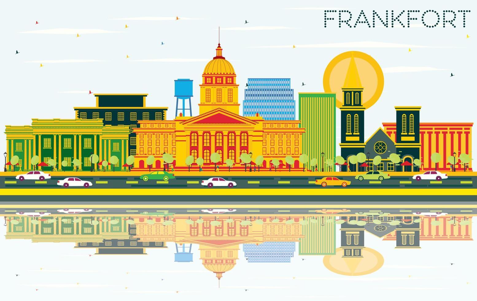 horizonte de la ciudad de frankfort kentucky usa con edificios de color, cielo azul y reflejos. vector