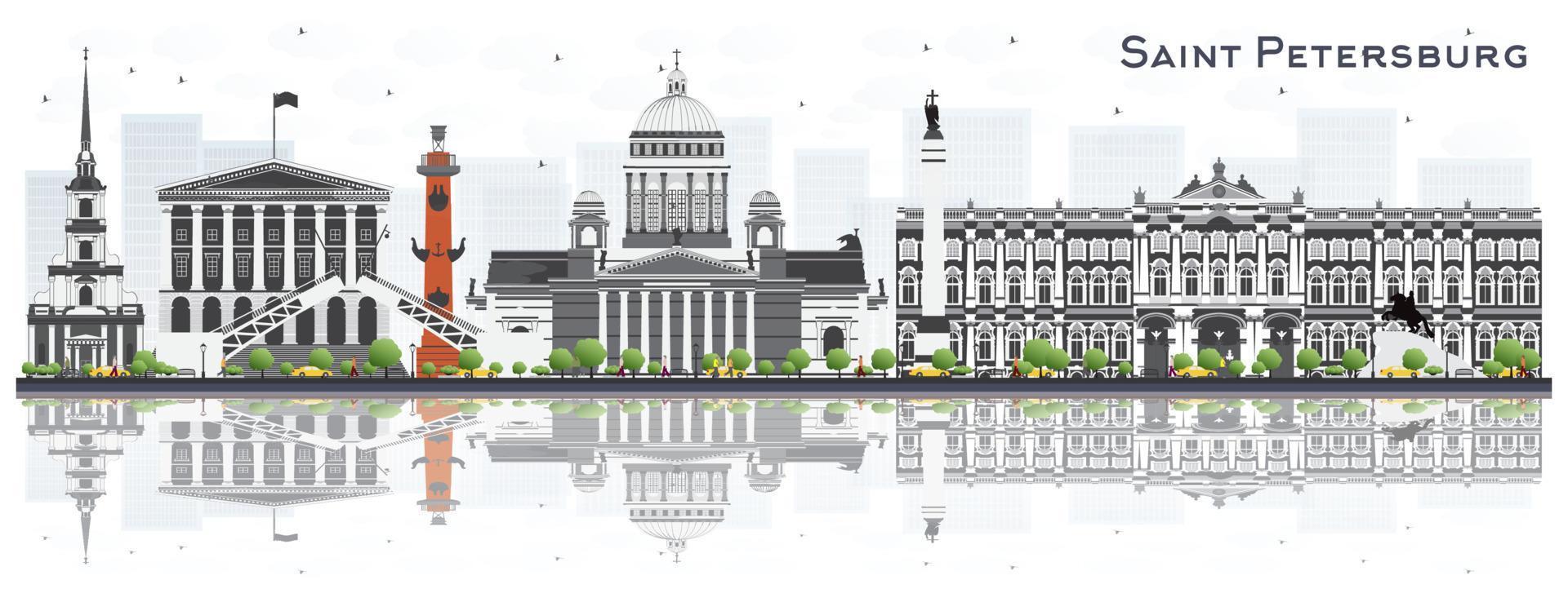 Saint Petersburg Russia Skyline with Gray Buildings Isolated on White Background. vector