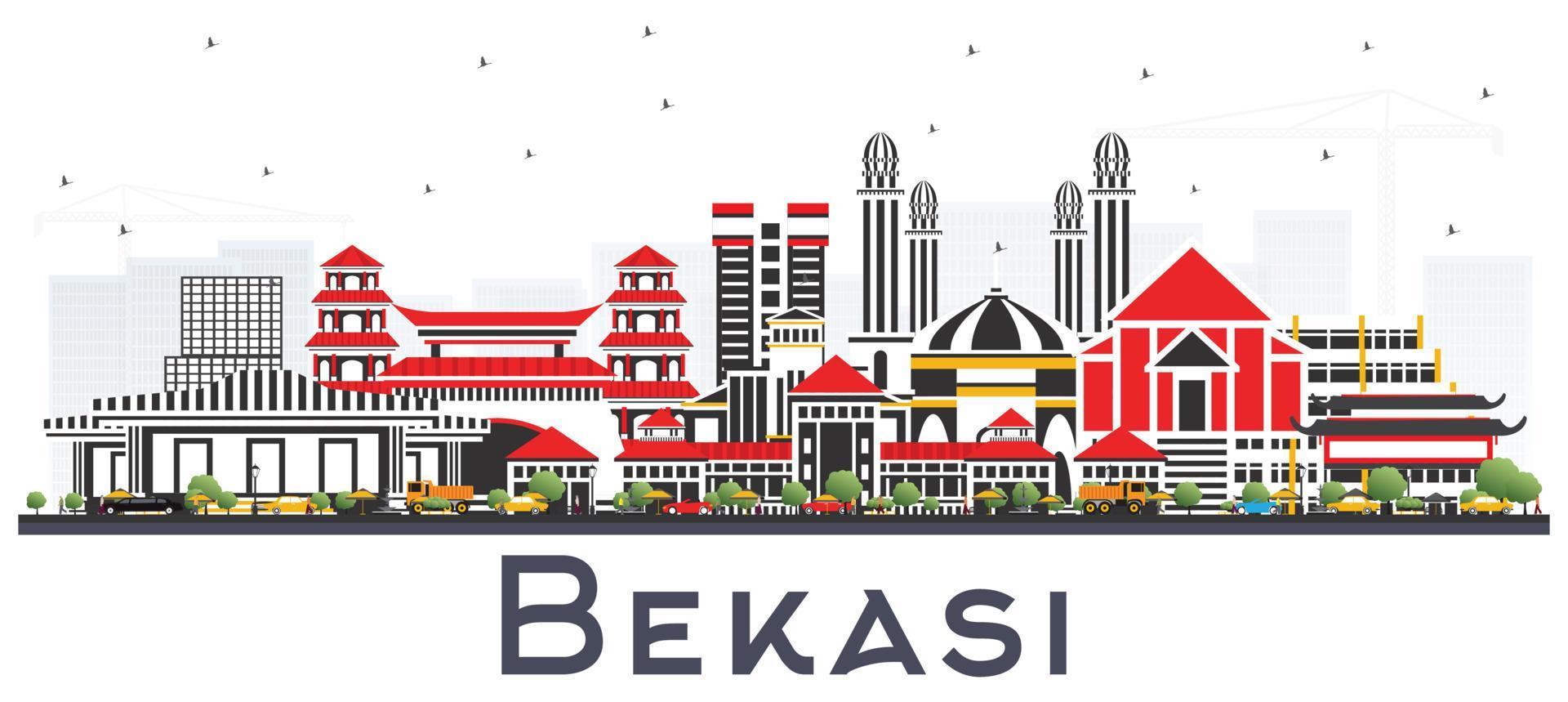 Bekasi Indonesia City Skyline with Color Buildings Isolated on White. vector