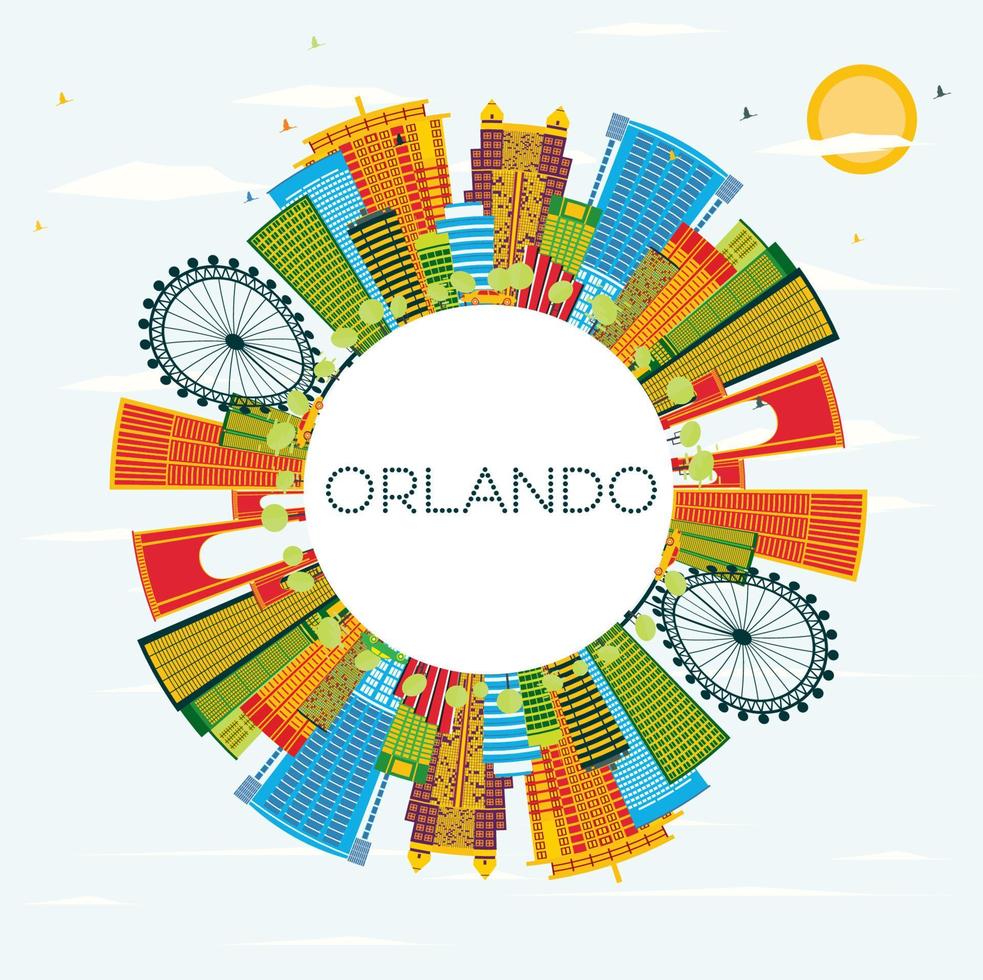 Orlando Florida City Skyline with Color Buildings, Blue Sky and Copy Space. vector
