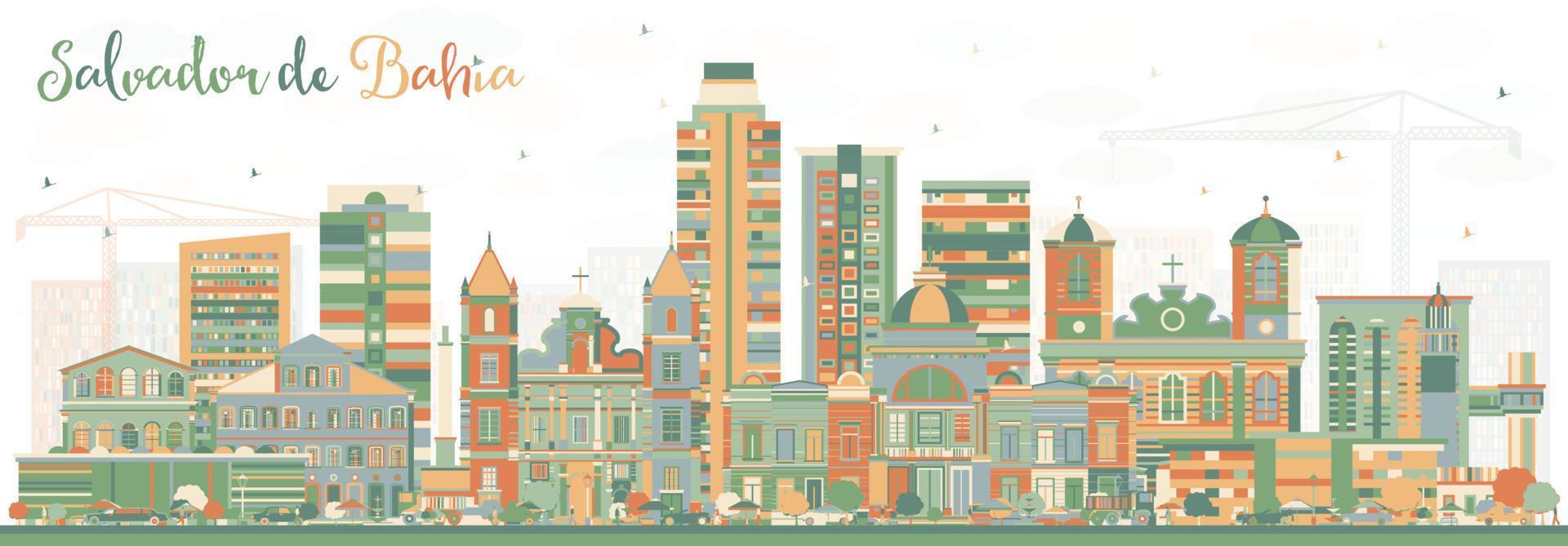 horizonte de la ciudad de salvador de bahia con edificios de color. vector