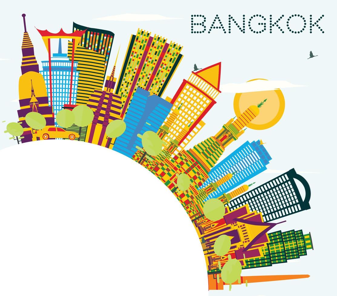 Bangkok Thailand Skyline with Color Landmarks, Blue Sky and Copy Space. vector